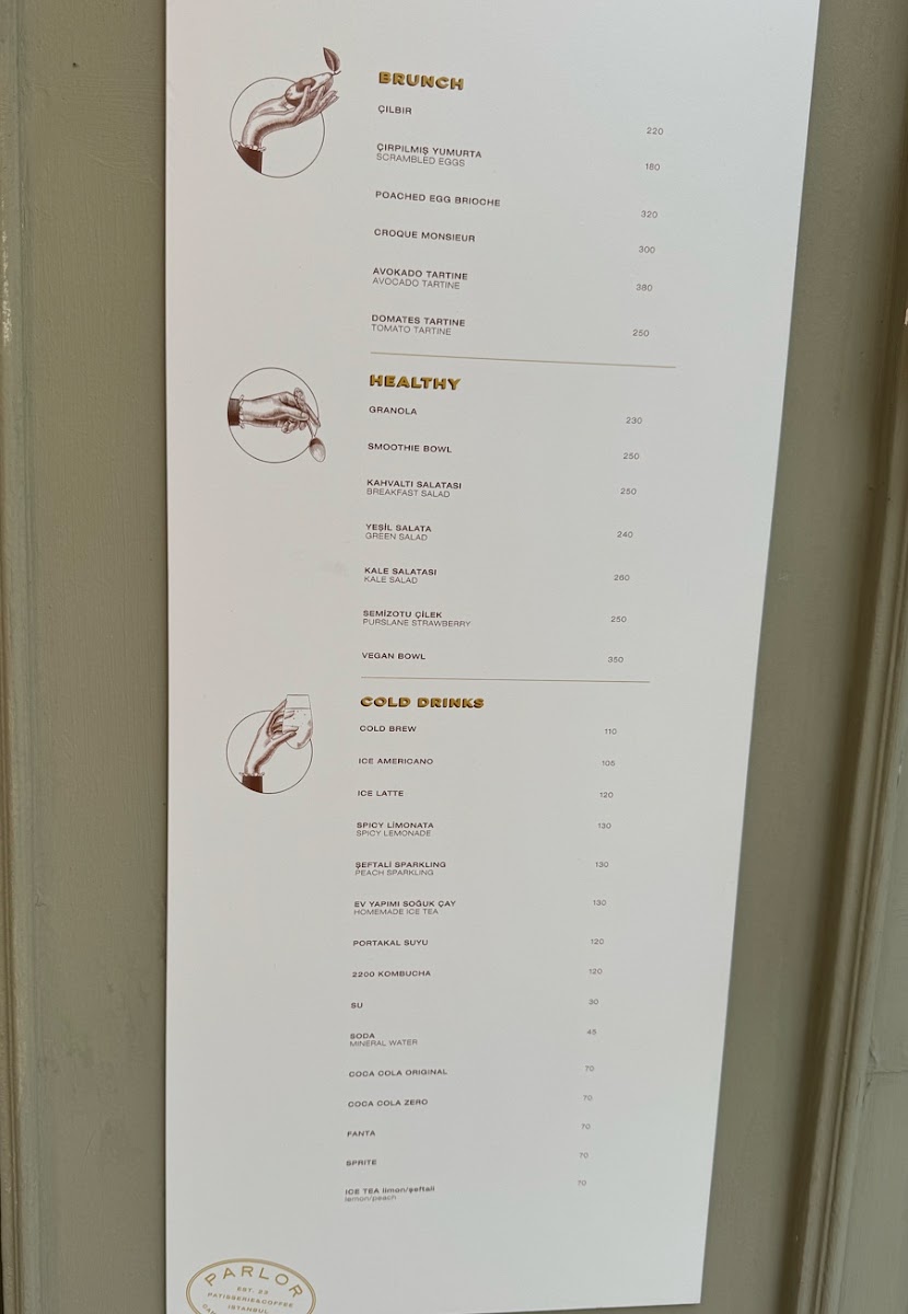 Parlor İstanbul menu board