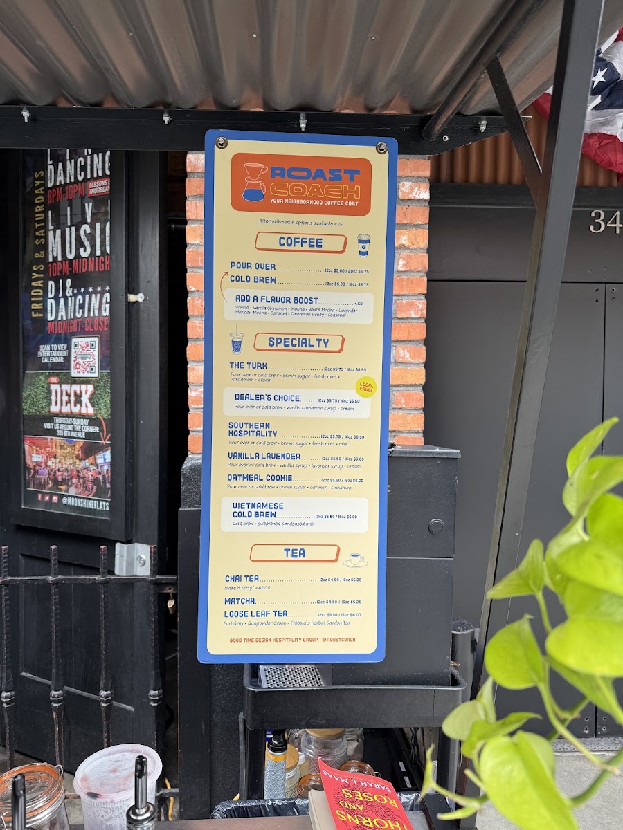 Roast Coach Coffee Bar menu board