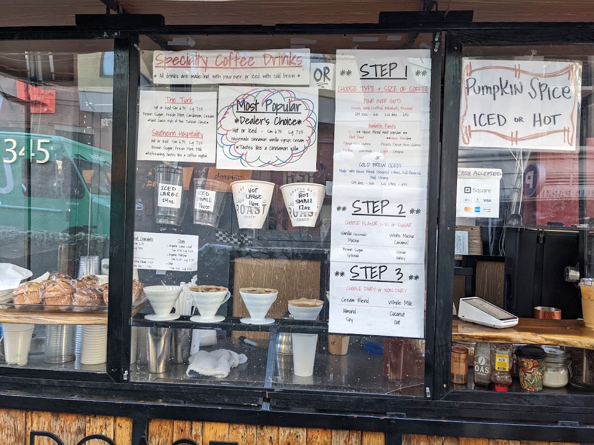 Roast Coach Coffee Bar menu board