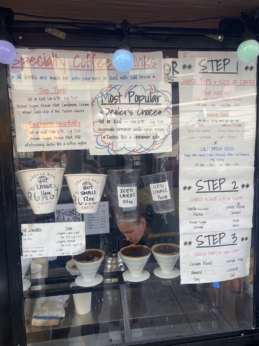 Roast Coach Coffee Bar menu board