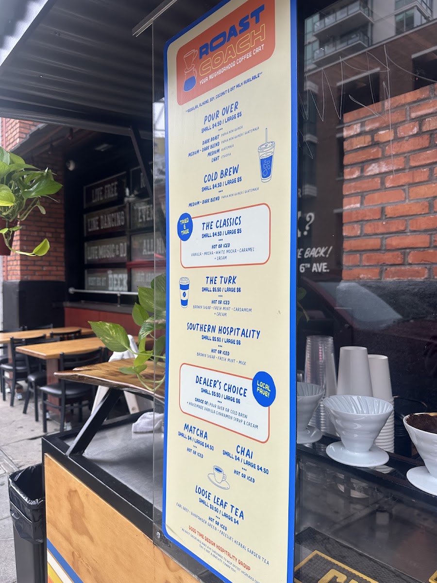 Roast Coach Coffee Bar menu board