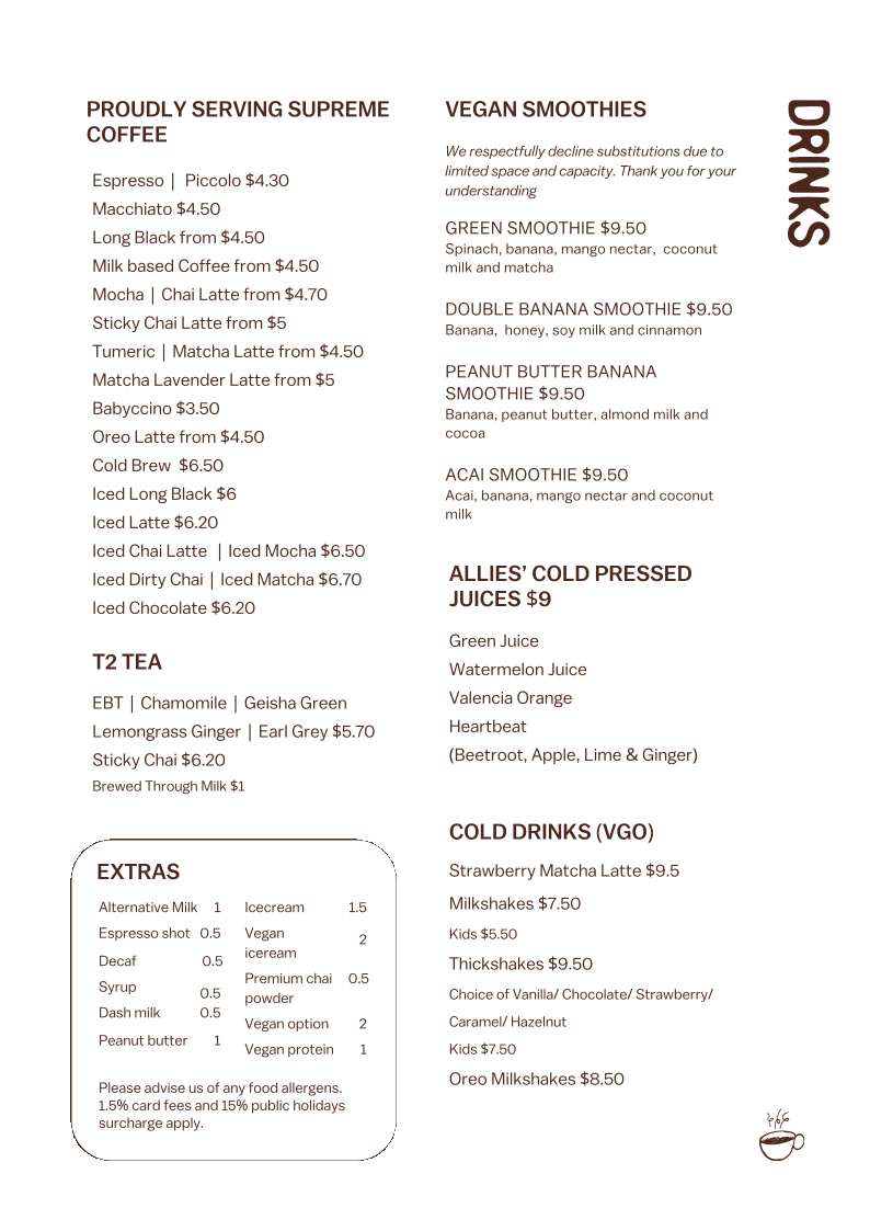 Memento Robina menu board