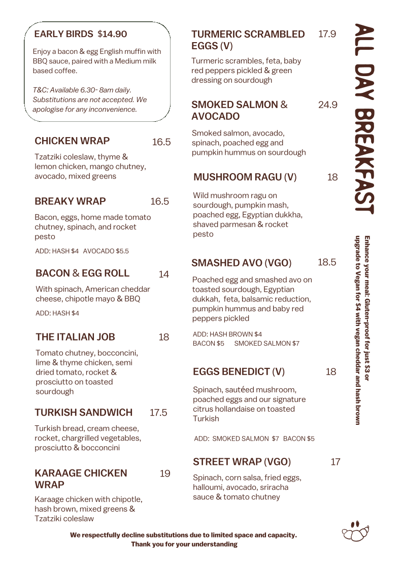 Memento Robina menu board
