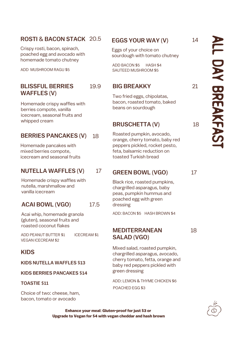 Memento Robina menu board