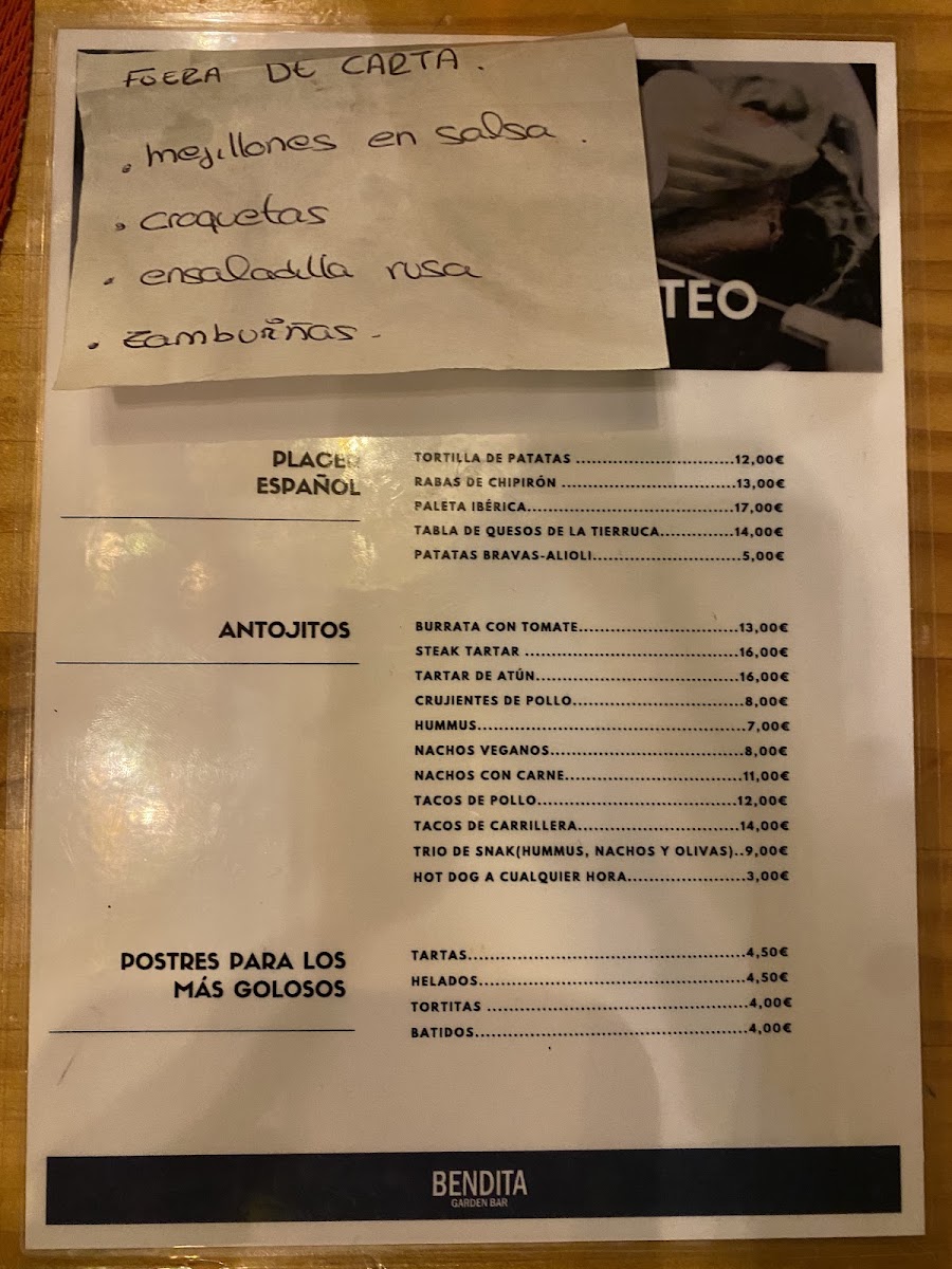 La Bendita menu board