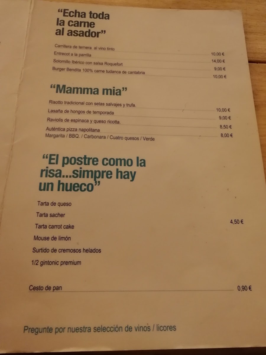 La Bendita menu board