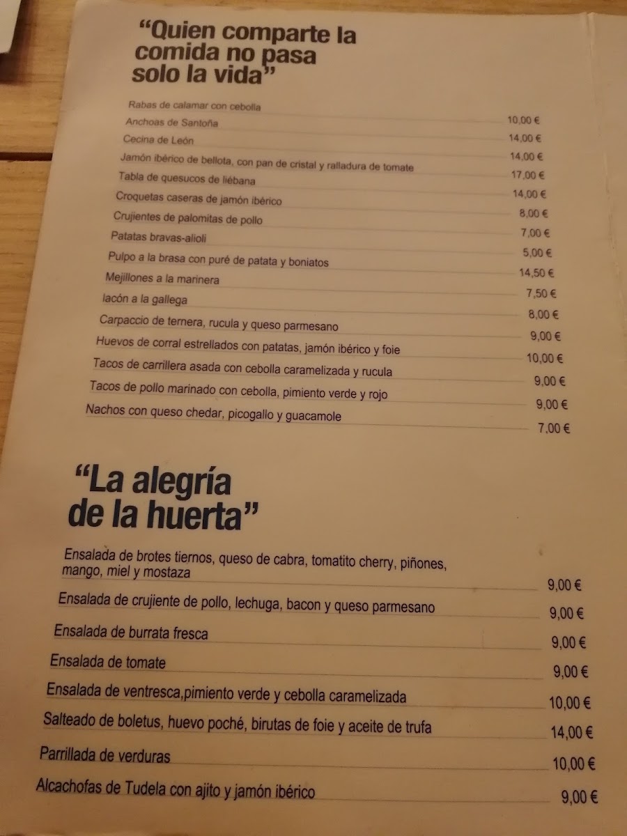 La Bendita menu board