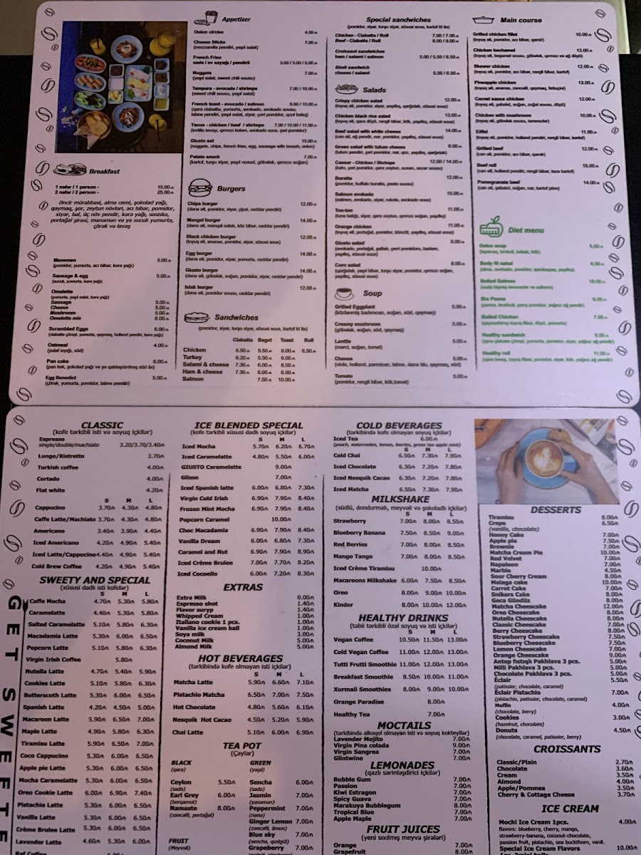 Caffè Giusto menu board