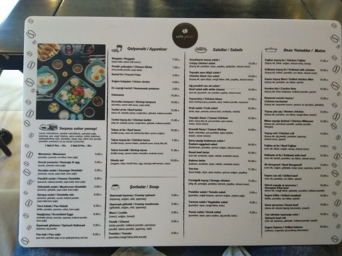 Caffè Giusto menu board