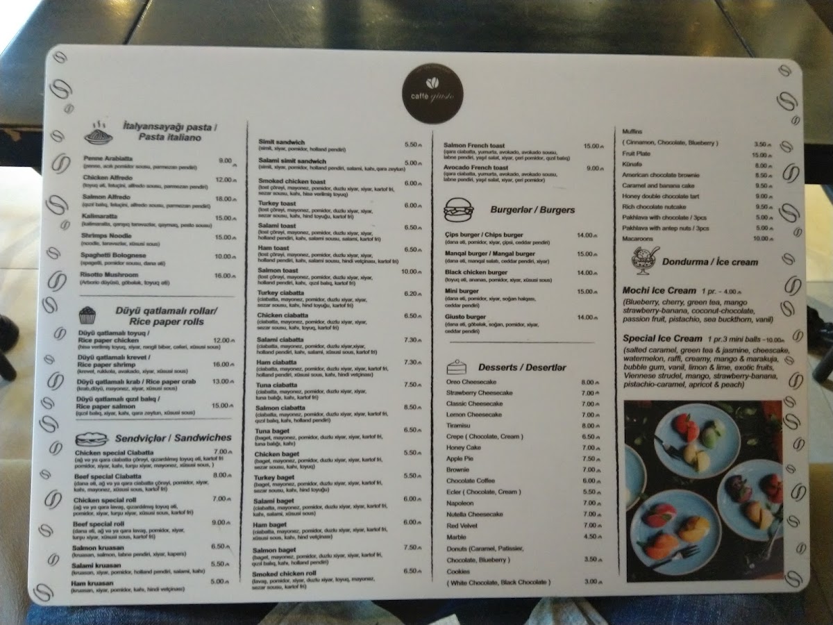 Caffè Giusto menu board