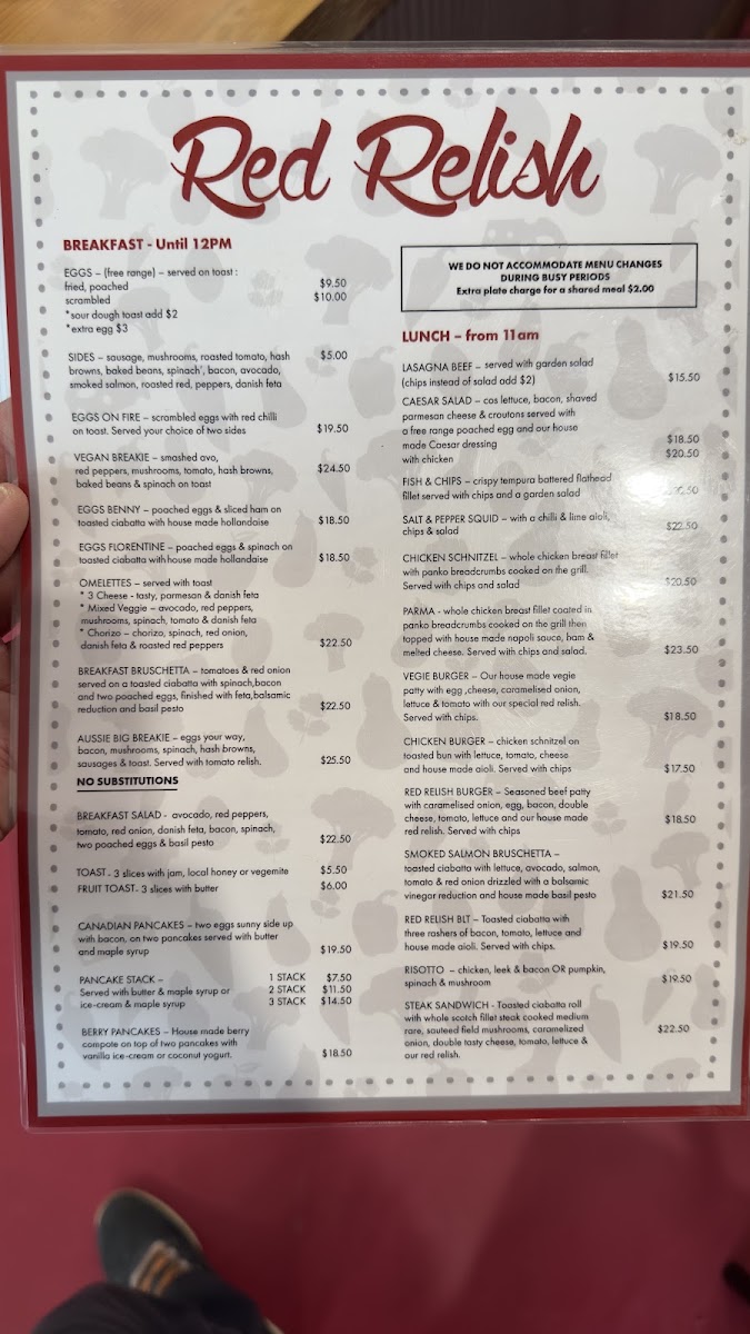 Red Relish Cafe menu board