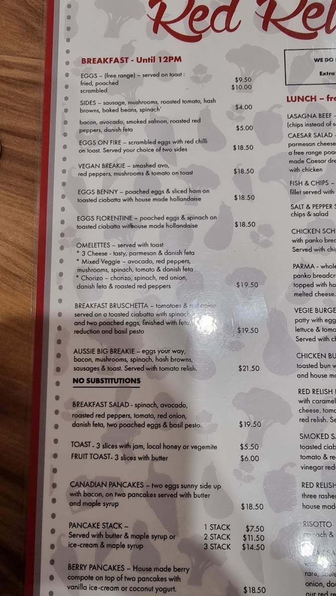 Red Relish Cafe menu board