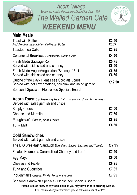 The Walled Garden Cafe menu board