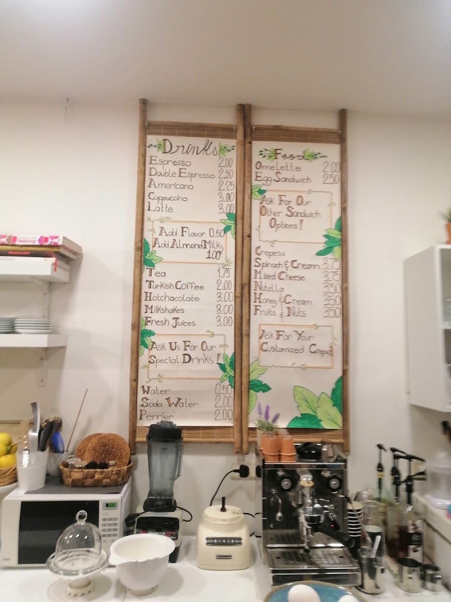 Mia Cara cafe menu board