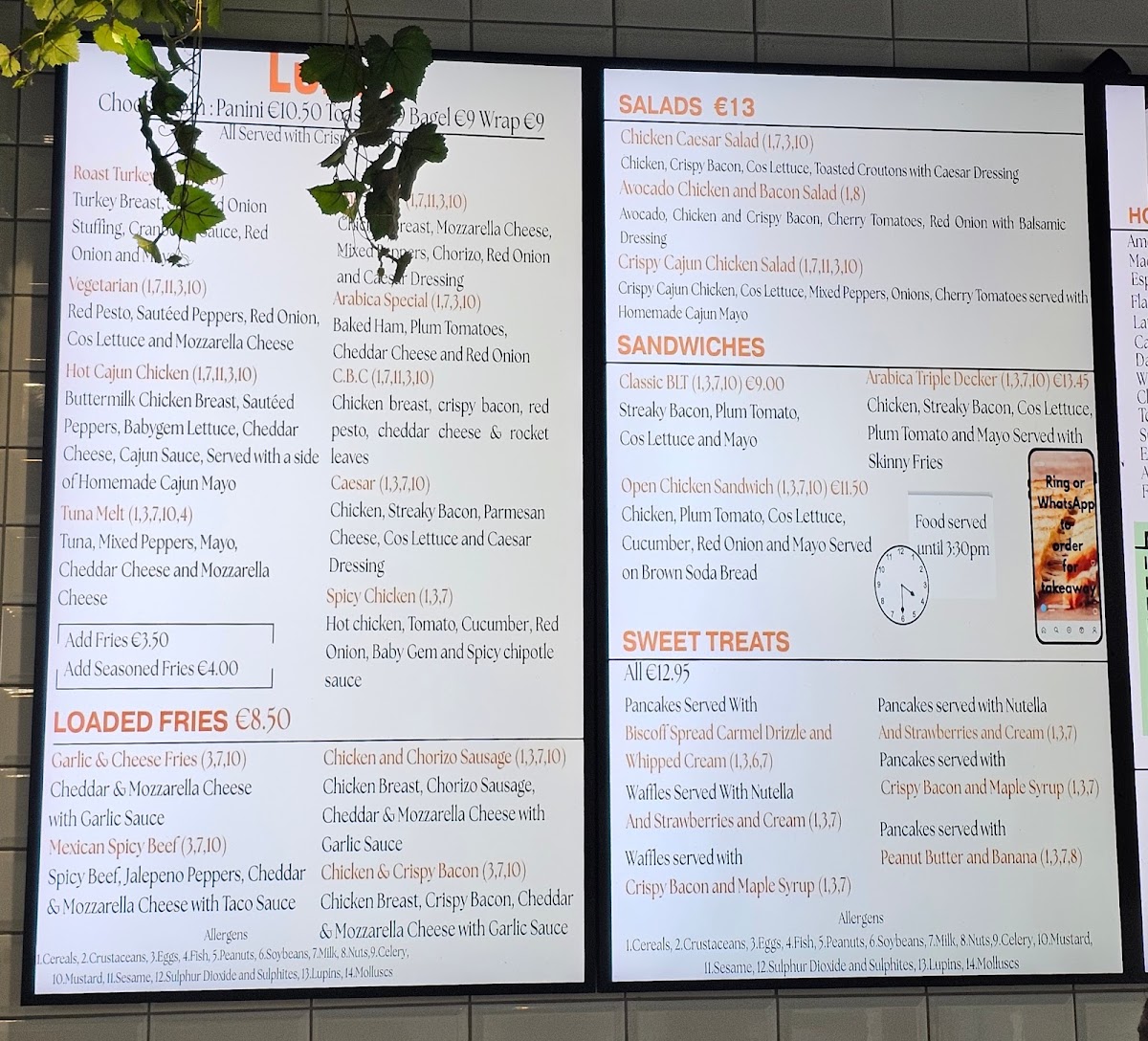 Arabica Coffee House menu board