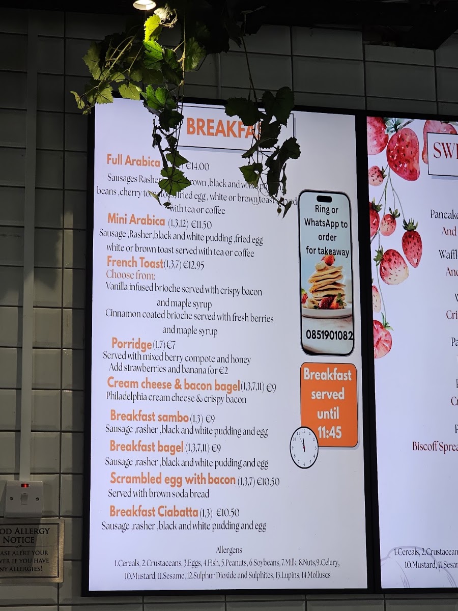 Arabica Coffee House menu board
