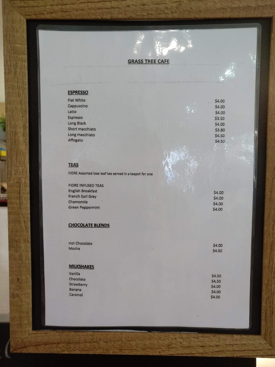 Grass Tree Cafe menu board
