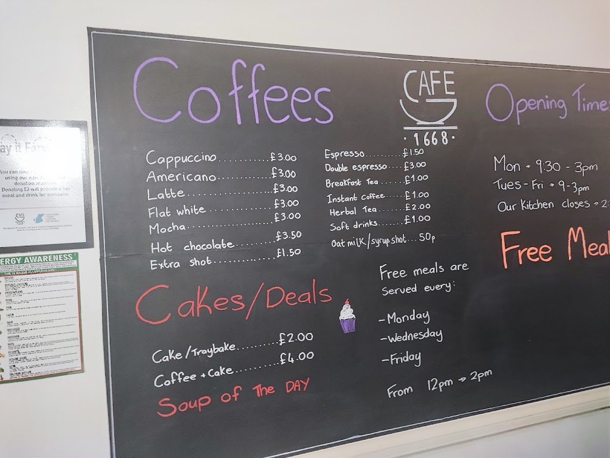 Café 1668 menu board