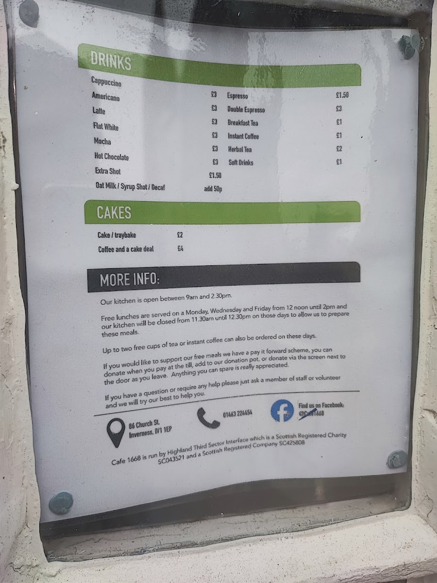 Café 1668 menu board