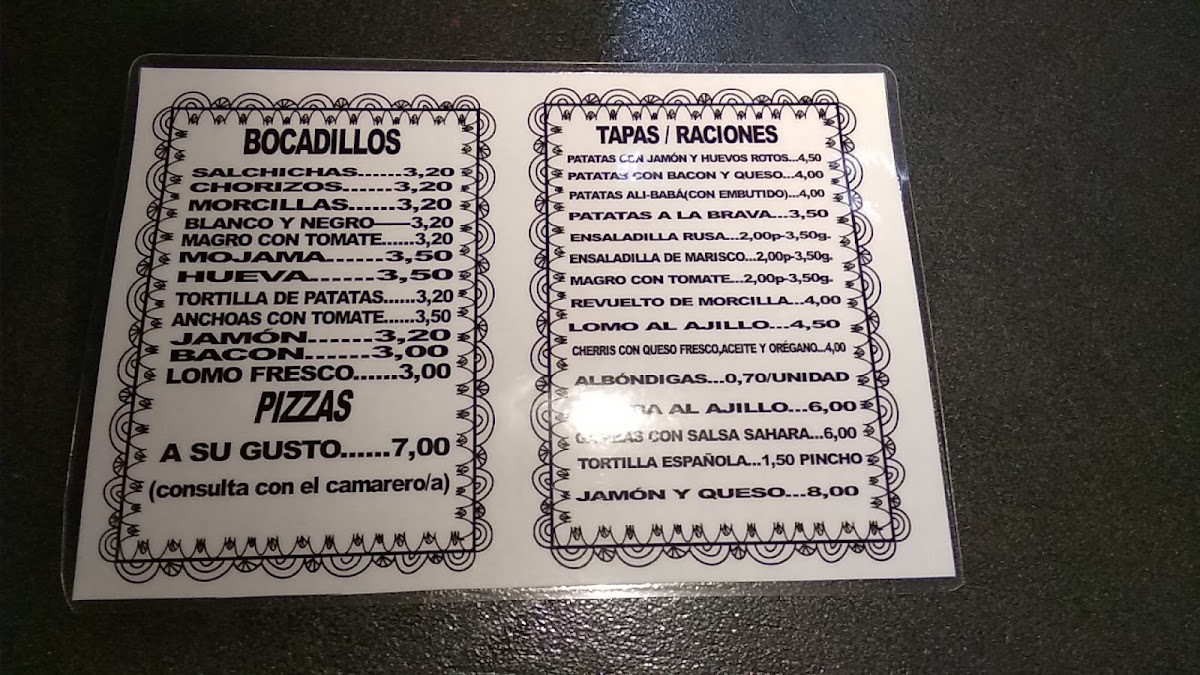 Cafetería Sahara menu board