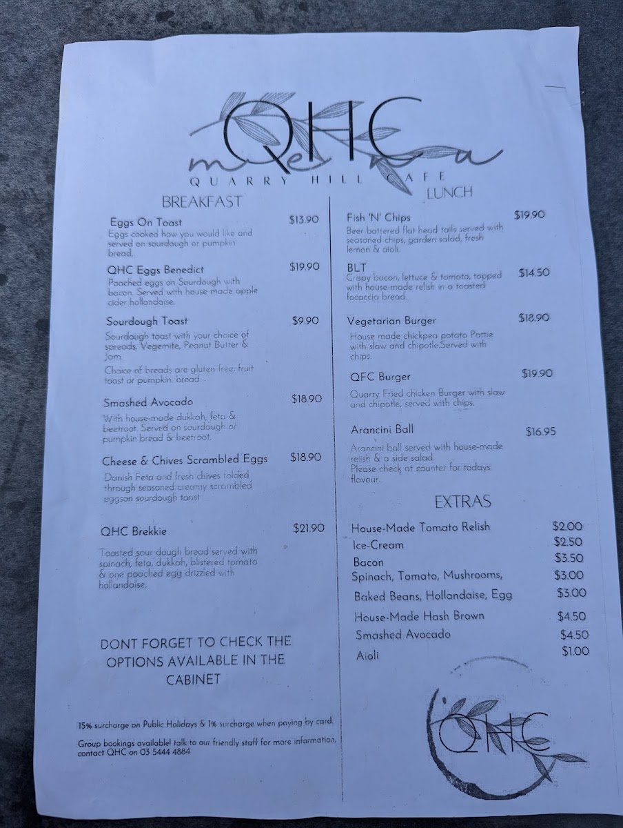 Quarry Hill Cafe & Larder menu board