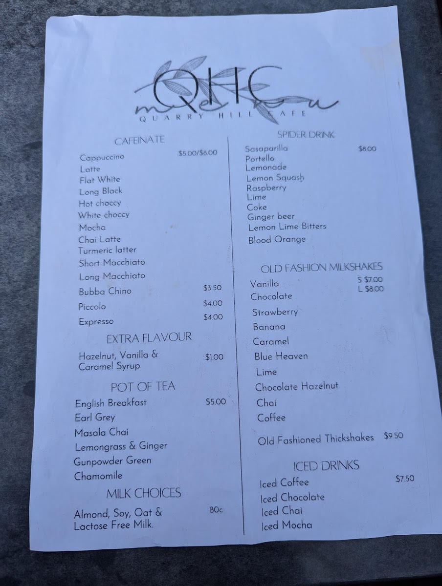Quarry Hill Cafe & Larder menu board