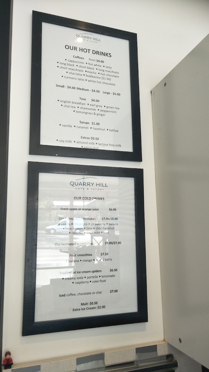 Quarry Hill Cafe & Larder menu board