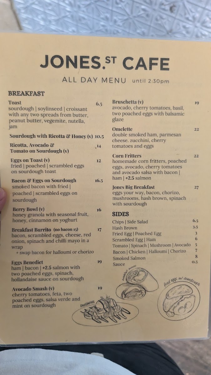 Jones Street Cafe menu board