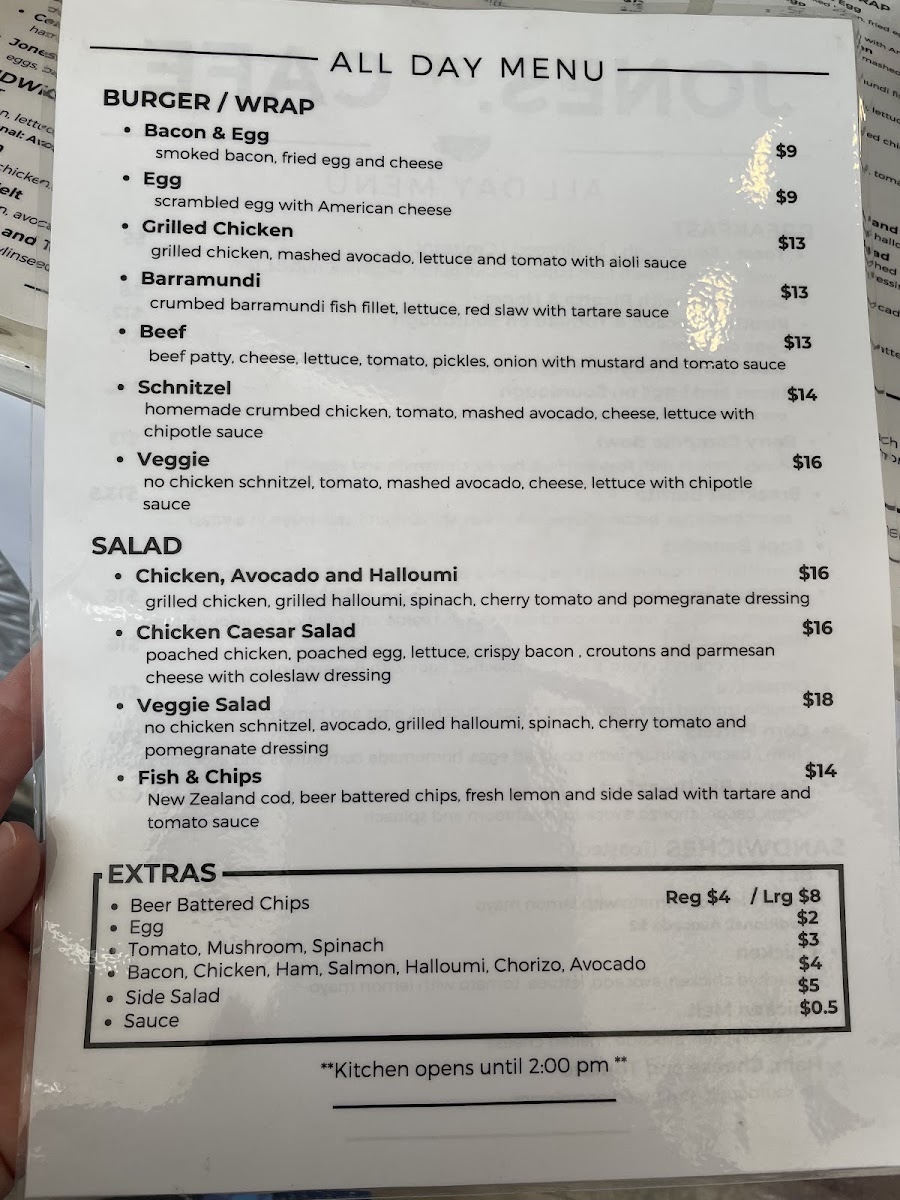 Jones Street Cafe menu board