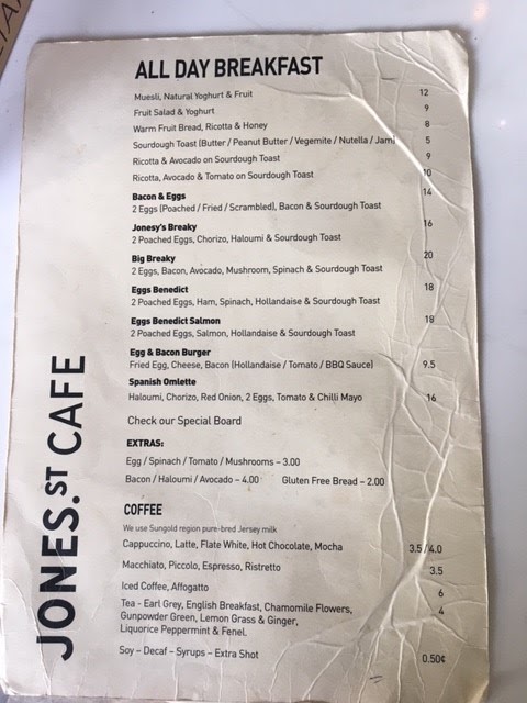 Jones Street Cafe menu board