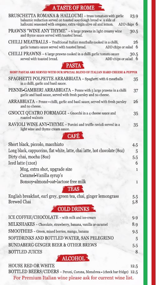 QROMA Cafe and Bar menu board