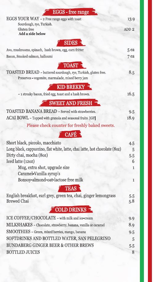 QROMA Cafe and Bar menu board