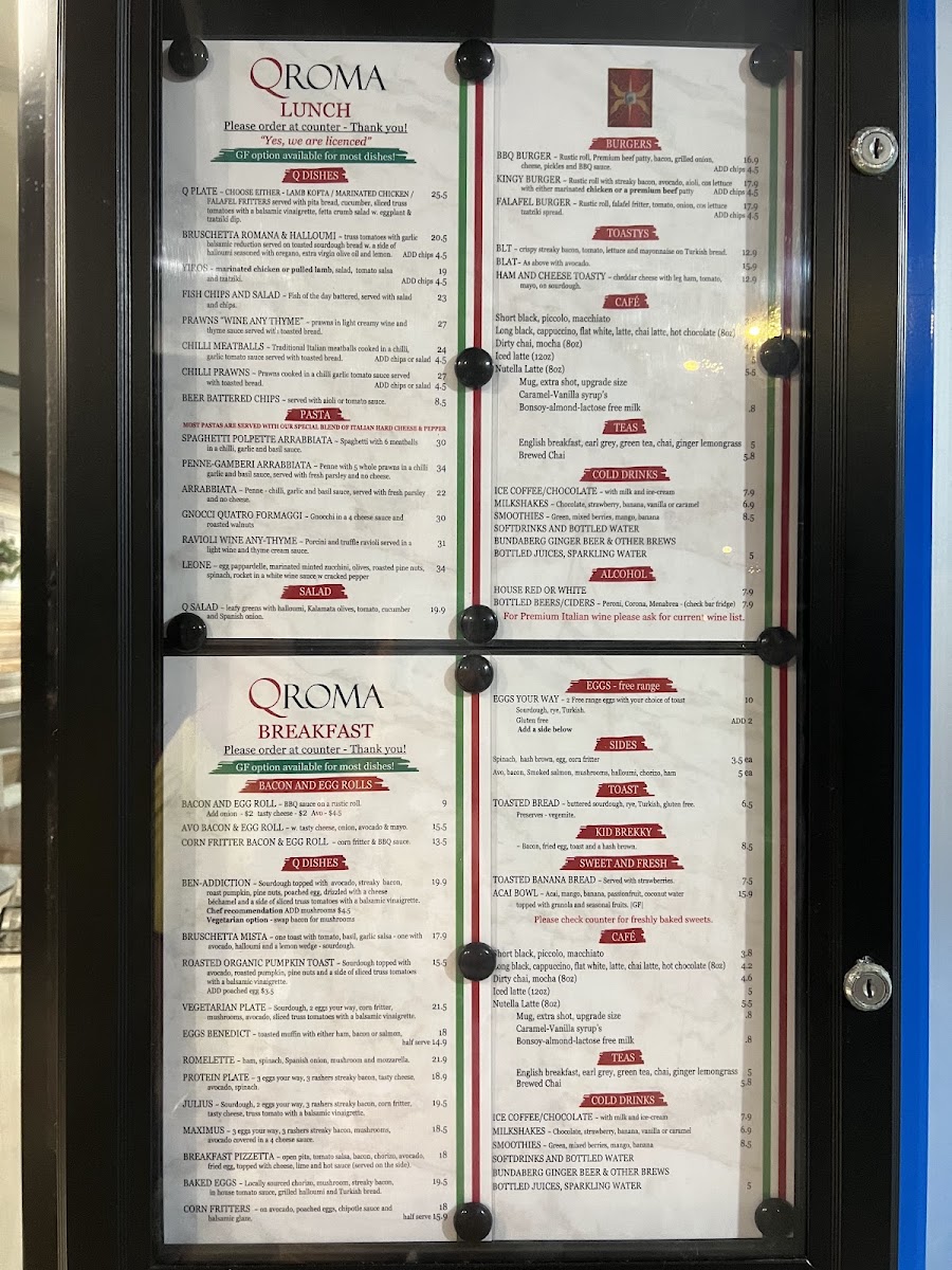 QROMA Cafe and Bar menu board
