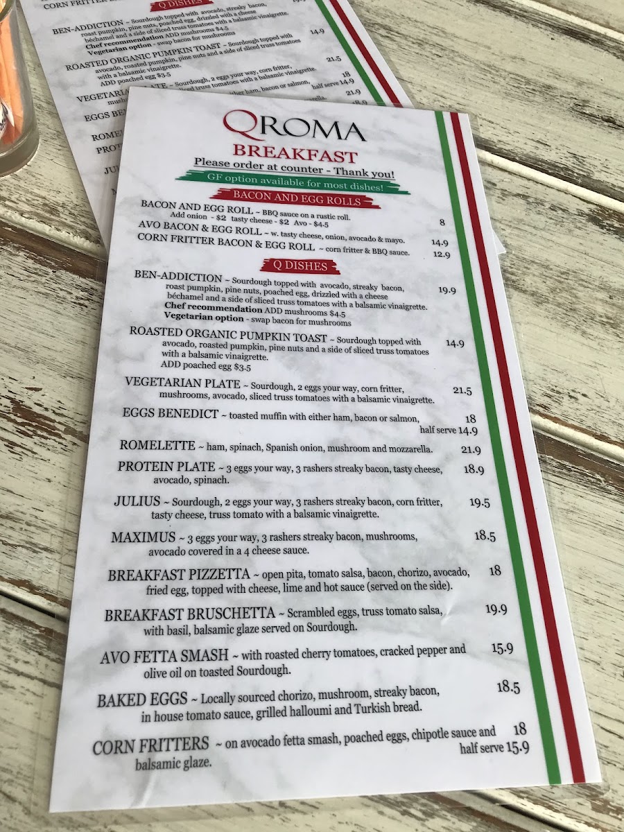QROMA Cafe and Bar menu board