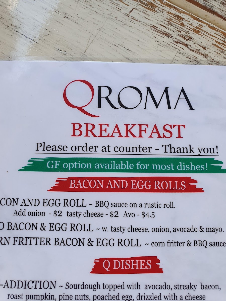 QROMA Cafe and Bar menu board