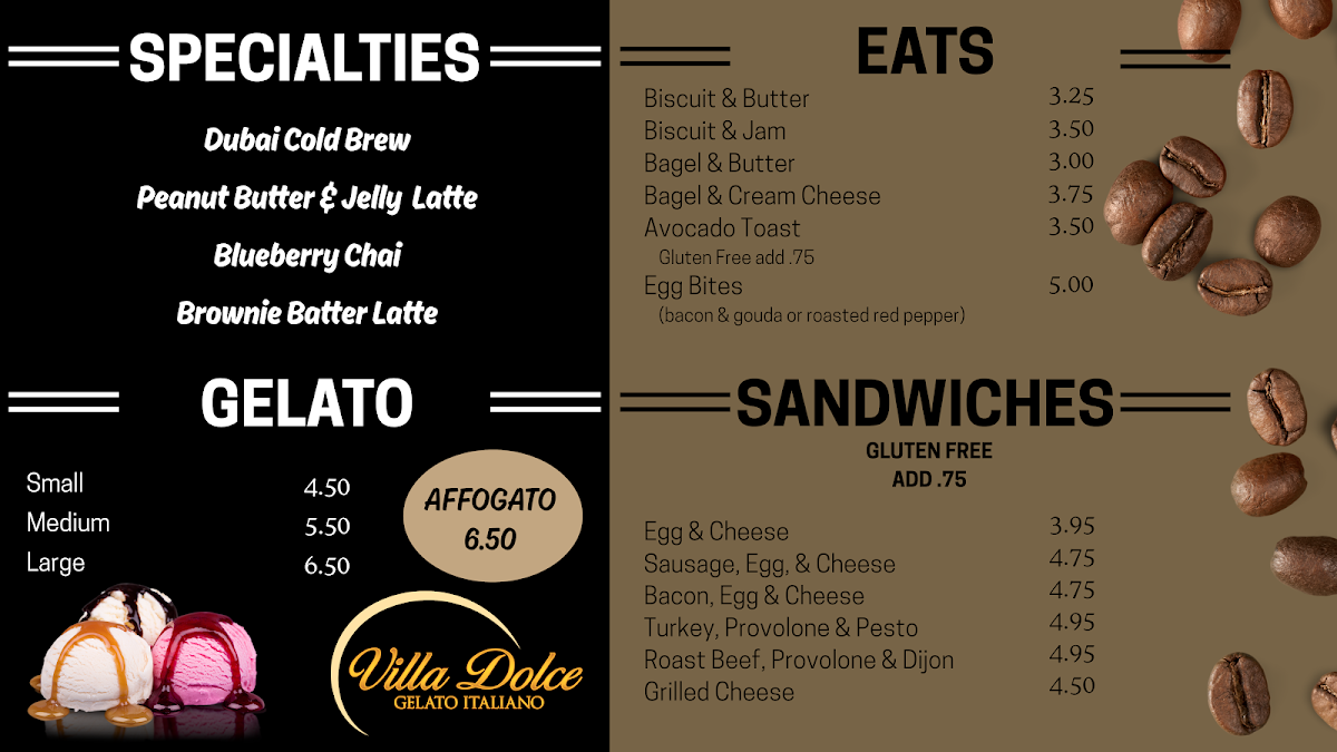 Sorso Coffee menu board