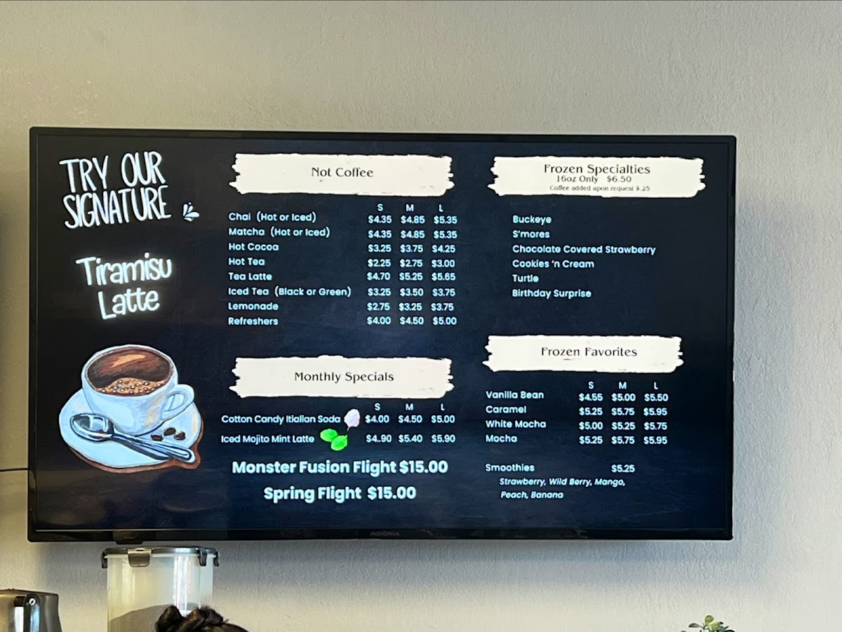 Sorso Coffee menu board