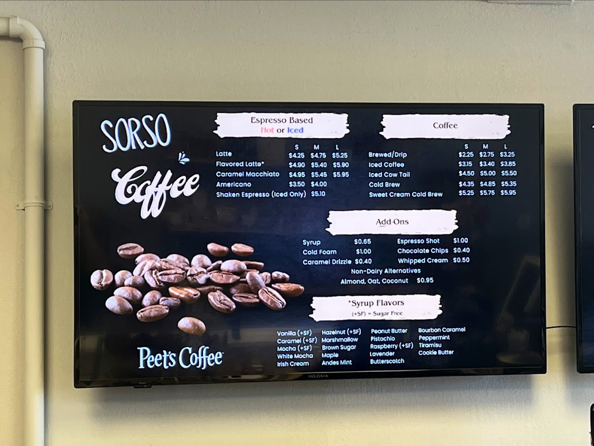 Sorso Coffee menu board