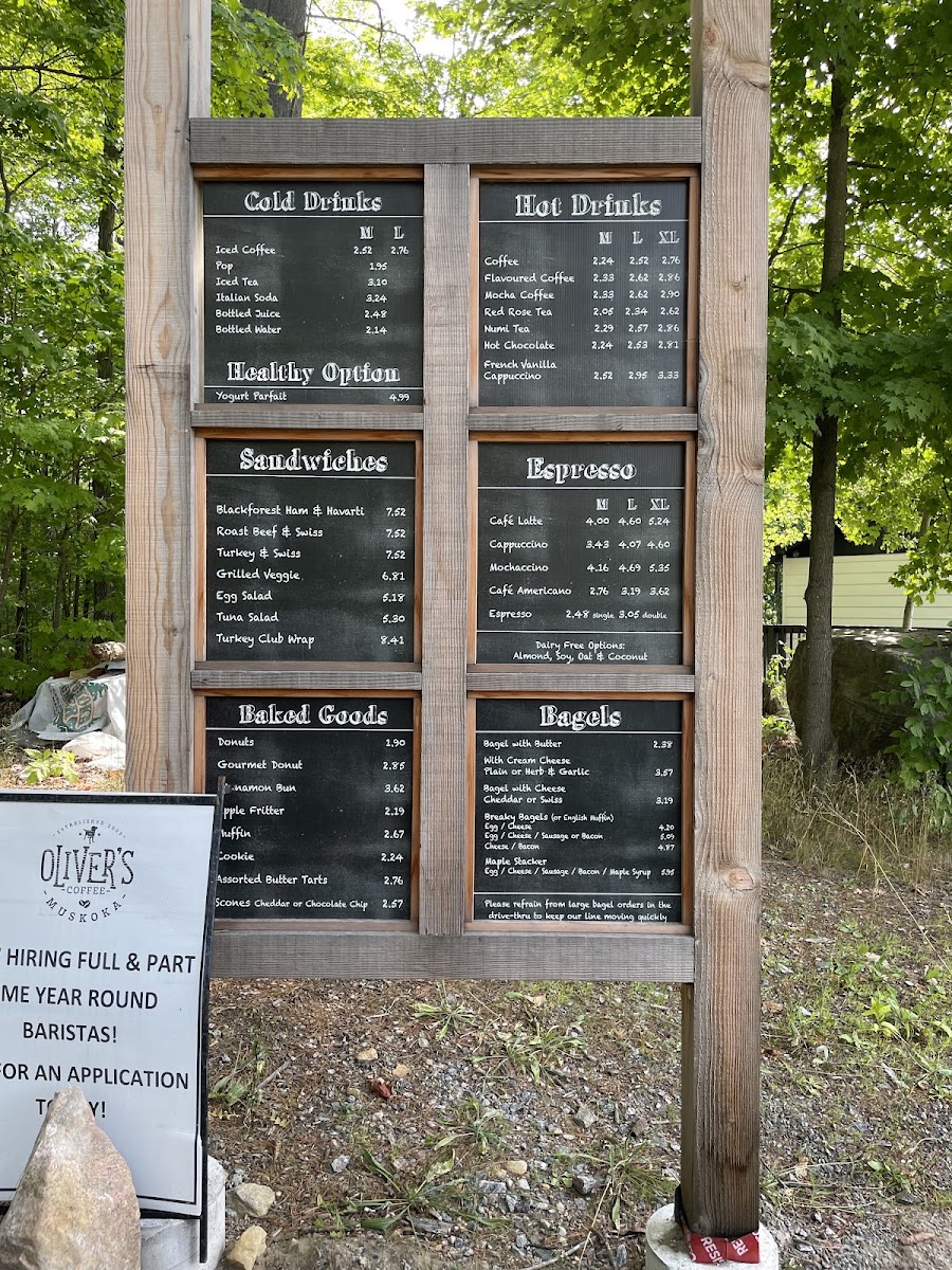 Oliver's Coffee menu board