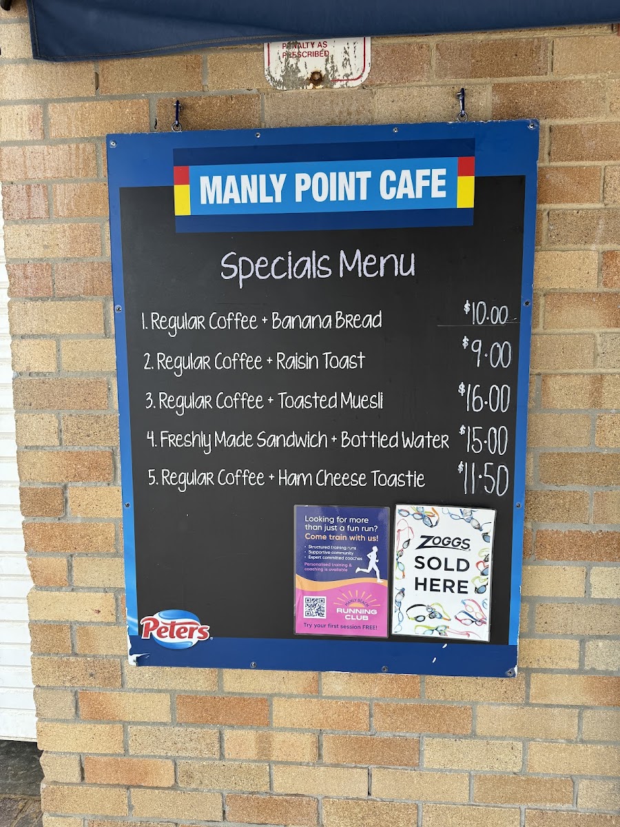 Manly Point Cafe menu board