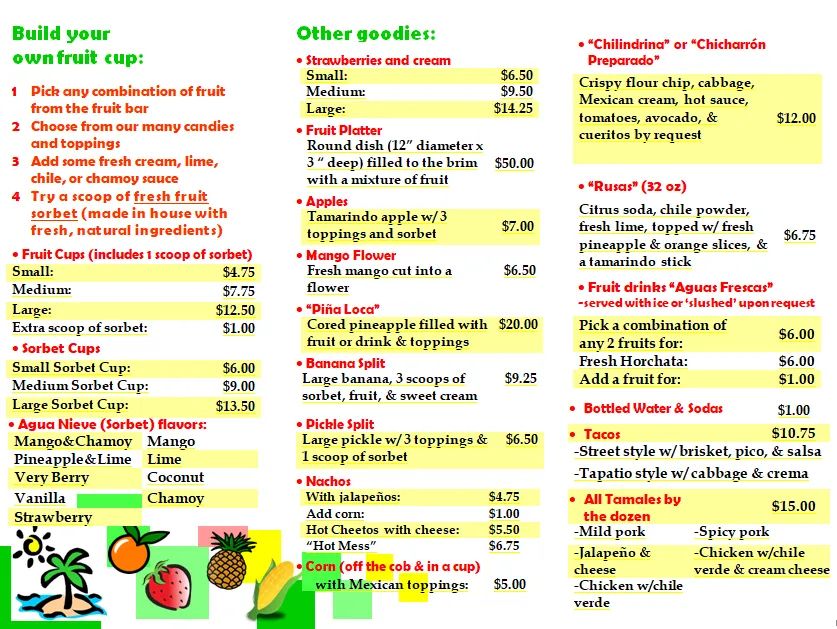 Fruit Paradise Big Spring menu board