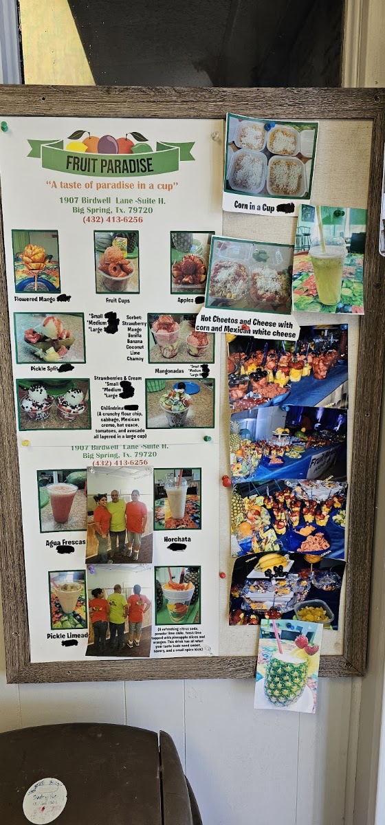 Fruit Paradise Big Spring menu board