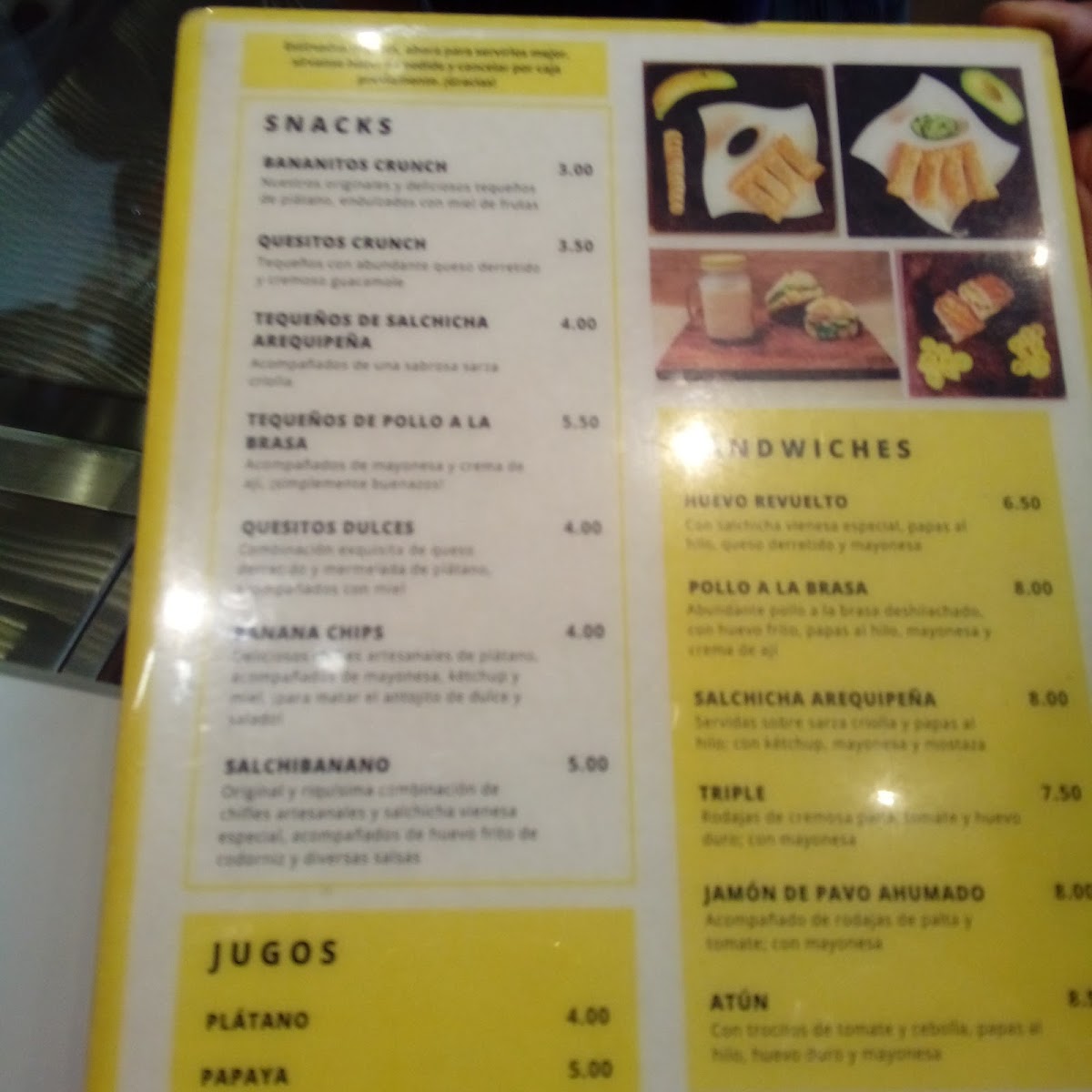 Banana's Crunch menu board