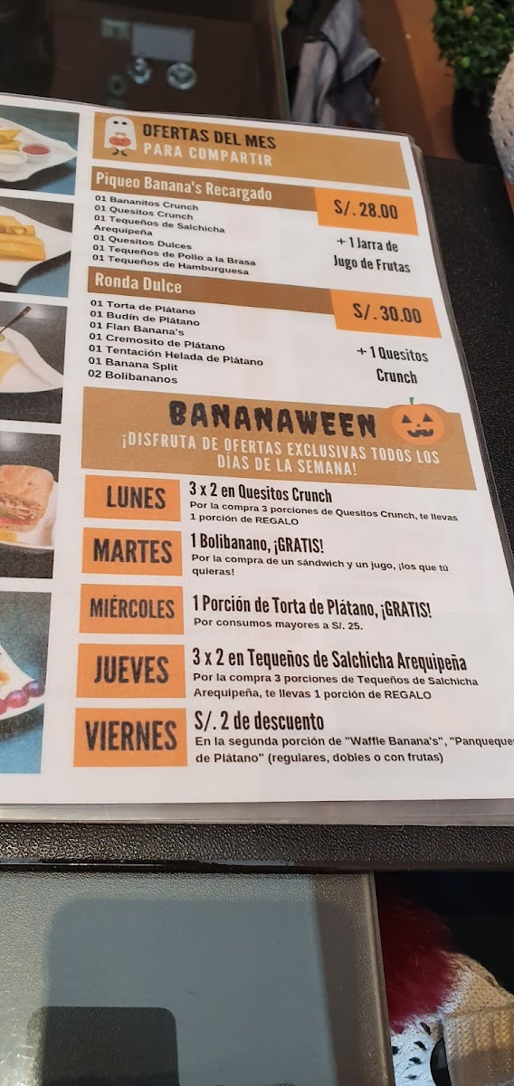 Banana's Crunch menu board