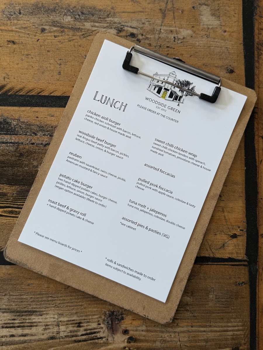 Woodside Green menu board