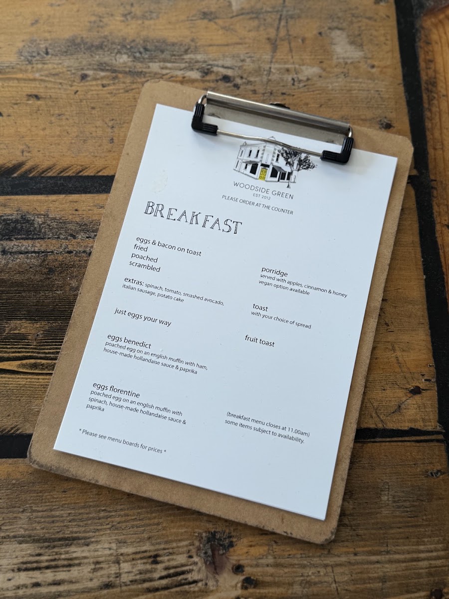 Woodside Green menu board
