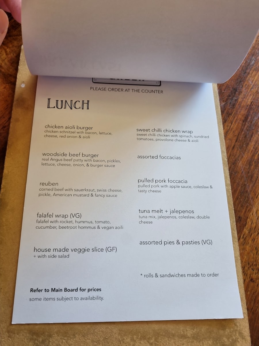 Woodside Green menu board