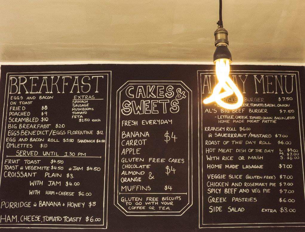 Woodside Green menu board