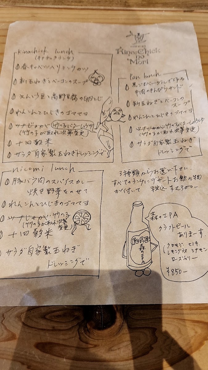 Kinachick no Mori menu board