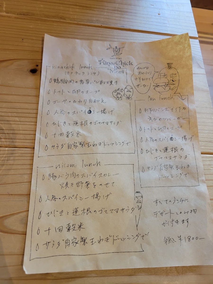 Kinachick no Mori menu board